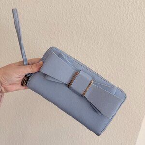 Betsey Johnson Bow Wristlet Clutch Light Blue Vegan Leather